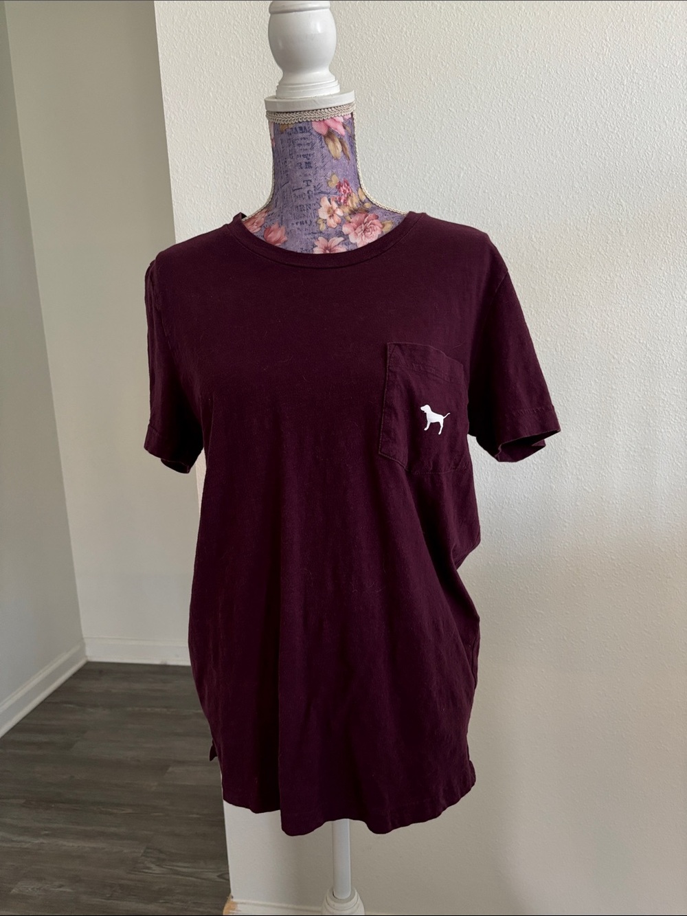 Pink Victoria’s Secret Pocket Tee with Dog Logo - Burgundy